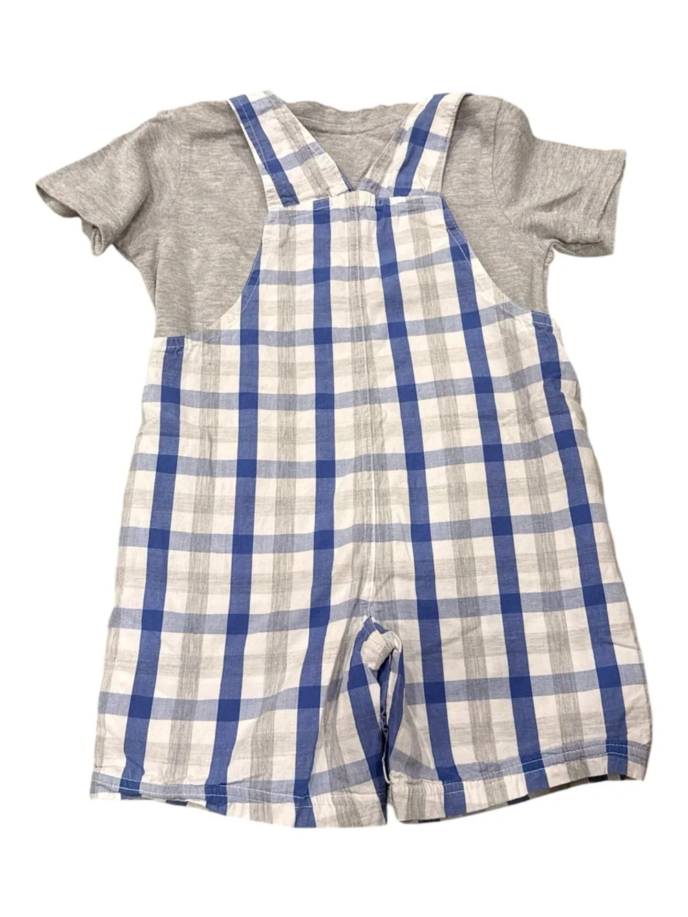 Calvin Klein Baby Boys Plaid Shortall Overalls Logo Tee size 24 months